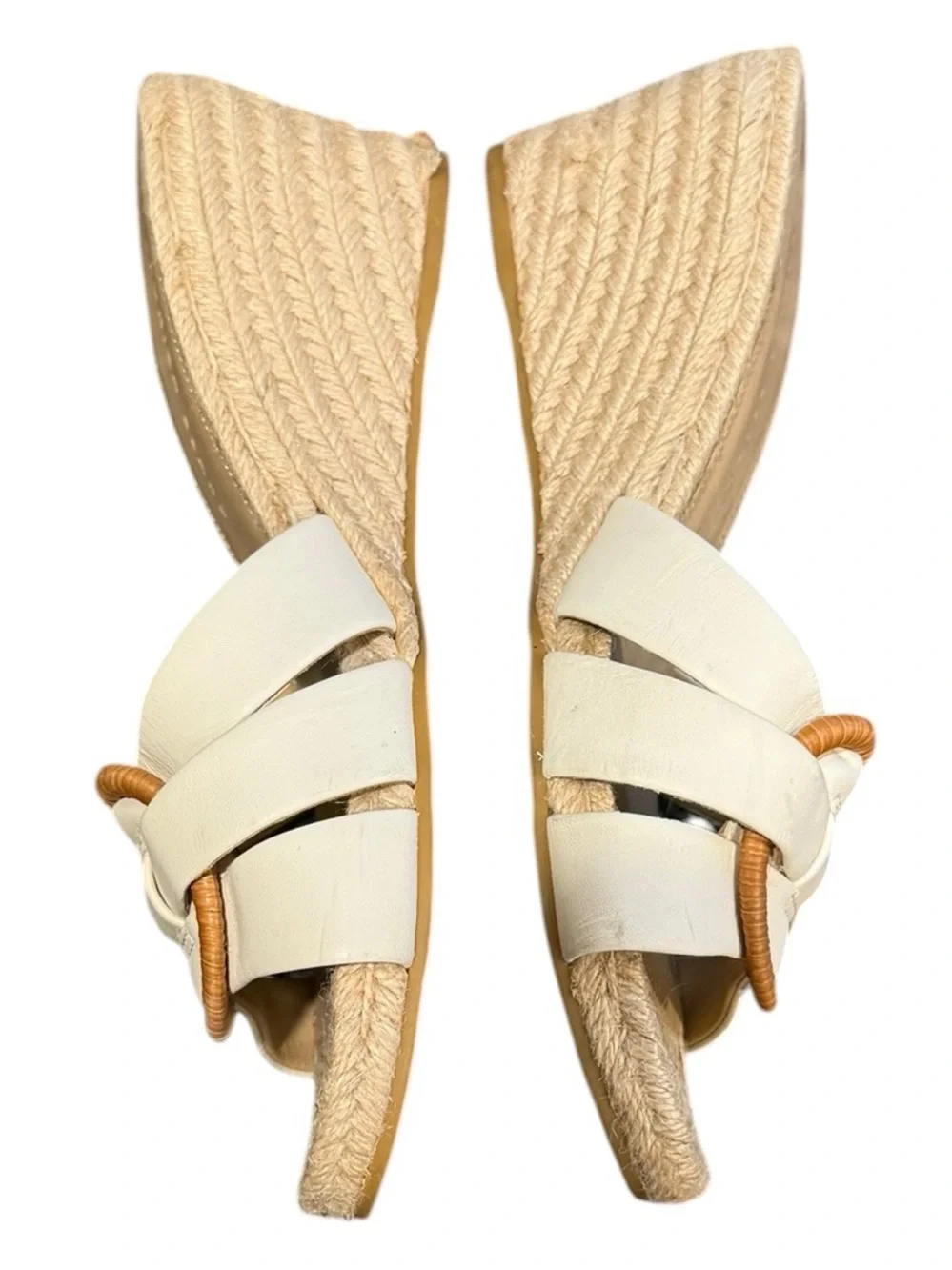 Veronica Beard Wedges Ivy White Leather Espadrille Sandals Size 7.5 M